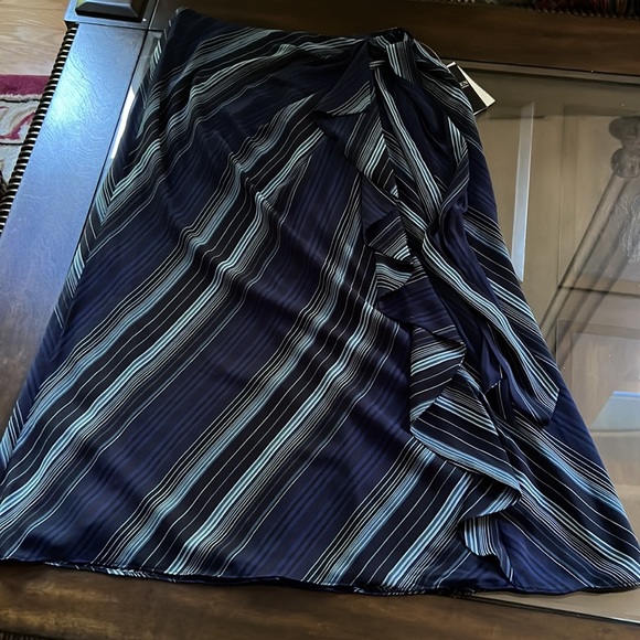 Lauren Ralph Lauren Stripe Print Crinkle Georgette Cascading Ruffle Midi Skirt. - Picture 11 of 16